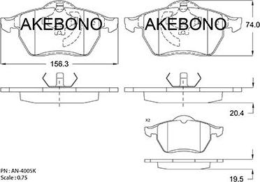 Akebono AN-4005KE - Тормозные колодки, дисковые, комплект www.autospares.lv