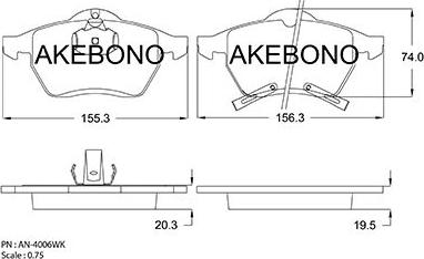 Akebono AN-4006WKE - Brake Pad Set, disc brake www.autospares.lv