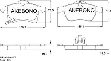 Akebono AN-4003WK - Bremžu uzliku kompl., Disku bremzes autospares.lv