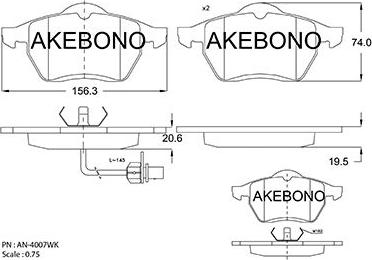 Akebono AN-4007WKE - Bremžu uzliku kompl., Disku bremzes www.autospares.lv