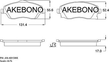 Akebono AN-4015WKE - Тормозные колодки, дисковые, комплект www.autospares.lv