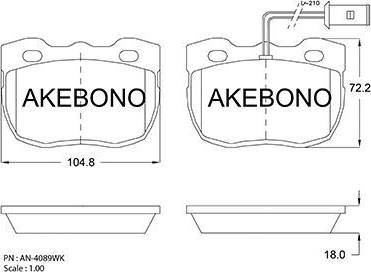 Akebono AN-4089WK - Bremžu uzliku kompl., Disku bremzes autospares.lv