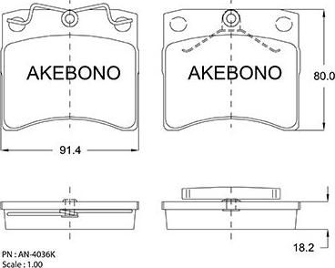 Akebono AN-4036KE - Bremžu uzliku kompl., Disku bremzes autospares.lv