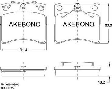 Akebono AN-4036K - Bremžu uzliku kompl., Disku bremzes autospares.lv