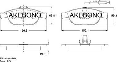 Akebono AN-4038WKE - Bremžu uzliku kompl., Disku bremzes autospares.lv