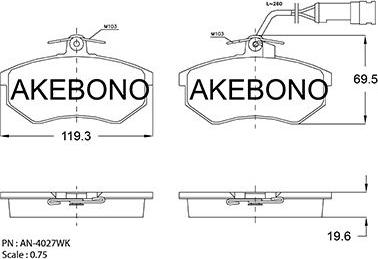 Akebono AN-4027WKE - Тормозные колодки, дисковые, комплект www.autospares.lv