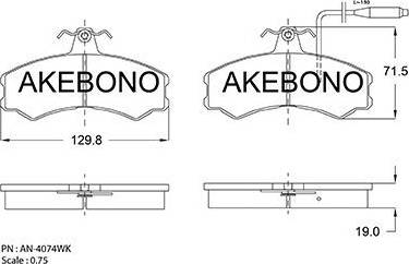 Akebono AN-4074WK - Bremžu uzliku kompl., Disku bremzes www.autospares.lv