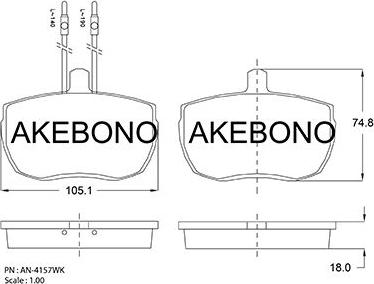 Akebono AN-4157WKE - Bremžu uzliku kompl., Disku bremzes autospares.lv