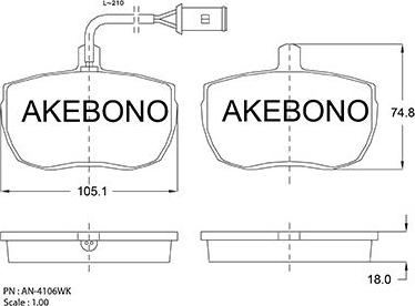 Akebono AN-4106WK - Bremžu uzliku kompl., Disku bremzes autospares.lv