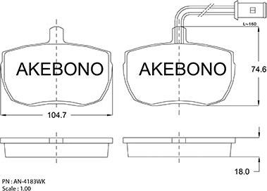 Akebono AN-4183WKE - Bremžu uzliku kompl., Disku bremzes autospares.lv