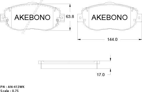 Akebono AN-413WKE - Тормозные колодки, дисковые, комплект www.autospares.lv