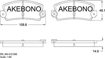 Akebono AN-4121WKE - Bremžu uzliku kompl., Disku bremzes www.autospares.lv