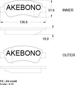 Akebono AN-4348K - Bremžu uzliku kompl., Disku bremzes autospares.lv