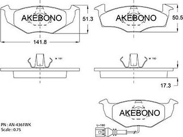 Akebono AN-4361WK - Bremžu uzliku kompl., Disku bremzes www.autospares.lv