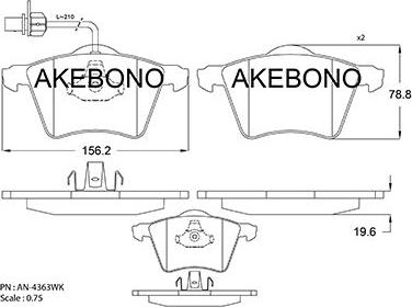 Akebono AN-4363WKE - Тормозные колодки, дисковые, комплект www.autospares.lv