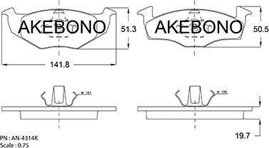 Akebono AN-4314K - Тормозные колодки, дисковые, комплект www.autospares.lv