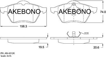 Akebono AN-4312KE - Bremžu uzliku kompl., Disku bremzes www.autospares.lv