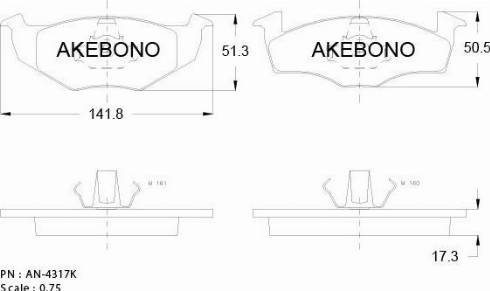 Akebono AN-4317KE - Bremžu uzliku kompl., Disku bremzes www.autospares.lv