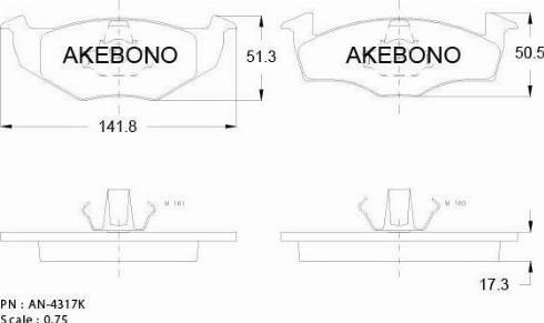 Akebono AN-4317K - Bremžu uzliku kompl., Disku bremzes www.autospares.lv