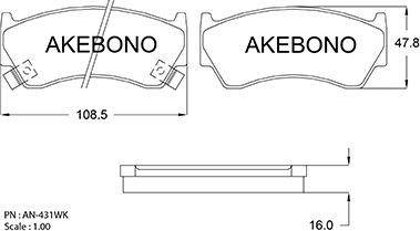 Akebono AN-431WK - Bremžu uzliku kompl., Disku bremzes autospares.lv