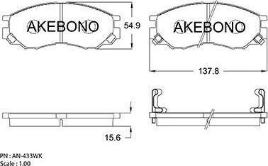 Akebono AN-433WKE - Тормозные колодки, дисковые, комплект www.autospares.lv