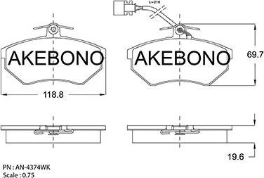 Akebono AN-4374WKE - Тормозные колодки, дисковые, комплект www.autospares.lv