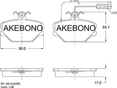 Akebono AN-4243WK - Bremžu uzliku kompl., Disku bremzes autospares.lv