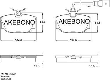 Akebono AN-4259WKE - Bremžu uzliku kompl., Disku bremzes autospares.lv