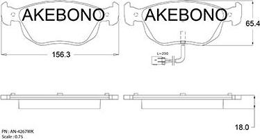 Akebono AN-4267WKE - Bremžu uzliku kompl., Disku bremzes www.autospares.lv