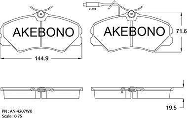 Akebono AN-4207WK - Bremžu uzliku kompl., Disku bremzes autospares.lv