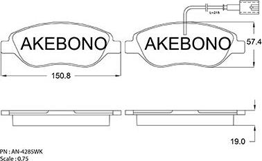 Akebono AN-4285WK - Bremžu uzliku kompl., Disku bremzes autospares.lv