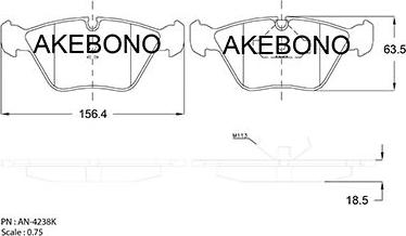 Akebono AN-4238KE - Bremžu uzliku kompl., Disku bremzes www.autospares.lv