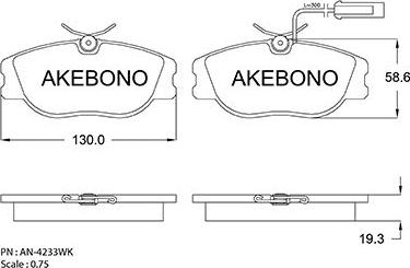 Akebono AN-4233WKE - Bremžu uzliku kompl., Disku bremzes autospares.lv