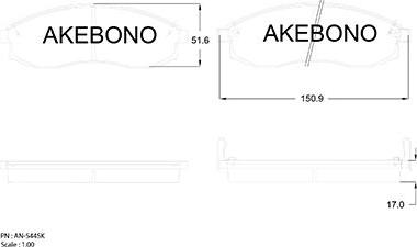 Akebono AN-544SK - Bremžu uzliku kompl., Disku bremzes autospares.lv