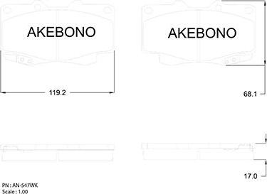 Akebono AN-547WK - Brake Pad Set, disc brake www.autospares.lv