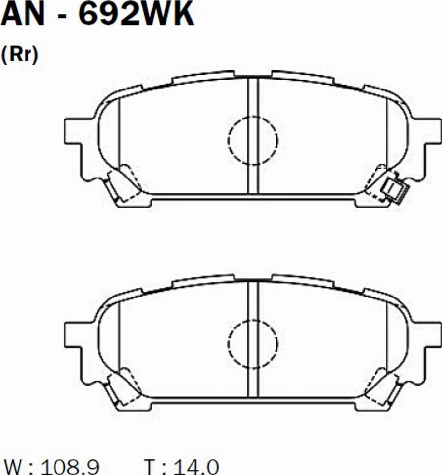 Akebono AN-692WK - Тормозные колодки, дисковые, комплект www.autospares.lv