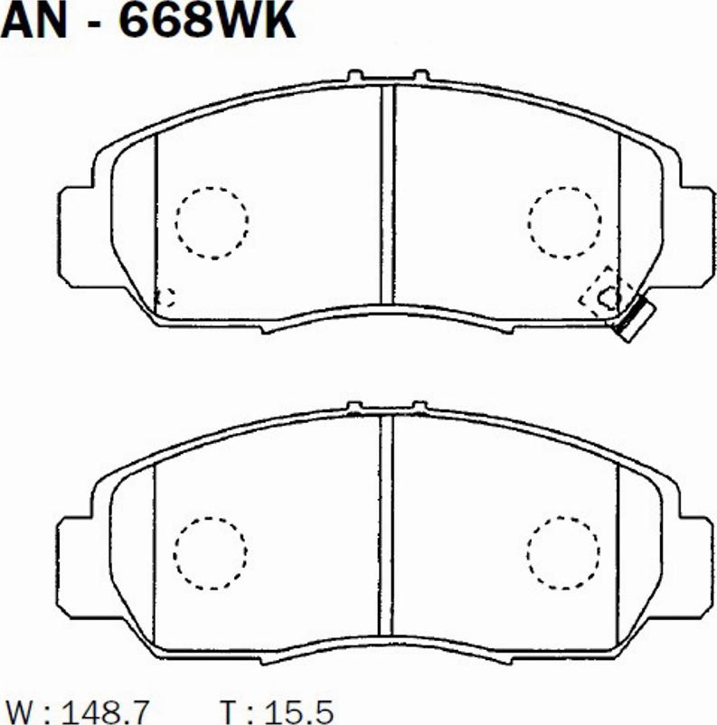 Akebono AN-668WK - Brake Pad Set, disc brake www.autospares.lv