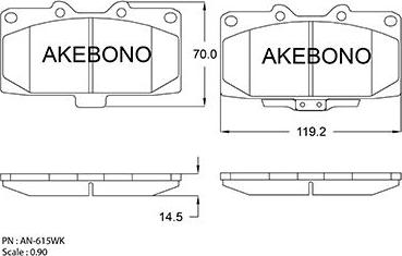 Akebono AN-615WKE - Bremžu uzliku kompl., Disku bremzes www.autospares.lv