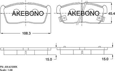 Akebono AN-610WKE - Тормозные колодки, дисковые, комплект www.autospares.lv