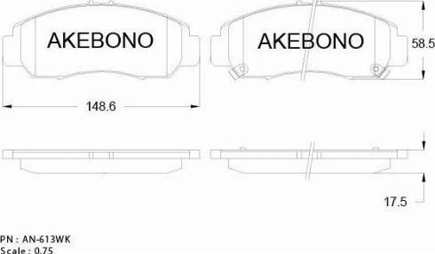 Akebono AN-613WKE - Тормозные колодки, дисковые, комплект www.autospares.lv