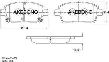 Akebono AN-634WK - Тормозные колодки, дисковые, комплект www.autospares.lv