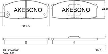 Akebono AN-088WKE - Bremžu uzliku kompl., Disku bremzes autospares.lv