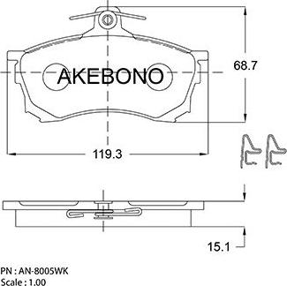 Akebono AN-8005WK - Bremžu uzliku kompl., Disku bremzes www.autospares.lv