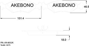 Akebono AN-8032KE - Bremžu uzliku kompl., Disku bremzes www.autospares.lv