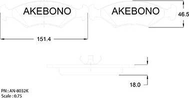 Akebono AN-8032K - Bremžu uzliku kompl., Disku bremzes www.autospares.lv