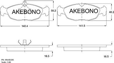 Akebono AN-8022K - Bremžu uzliku kompl., Disku bremzes autospares.lv