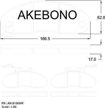 Akebono AN-8106WK - Bremžu uzliku kompl., Disku bremzes autospares.lv