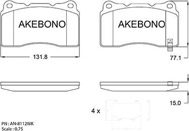 Akebono AN-8112WK - Bremžu uzliku kompl., Disku bremzes www.autospares.lv