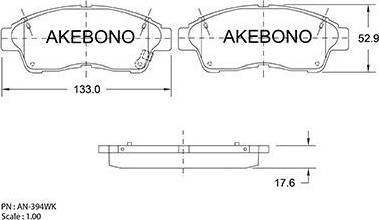 Akebono AN-394WK - Тормозные колодки, дисковые, комплект www.autospares.lv