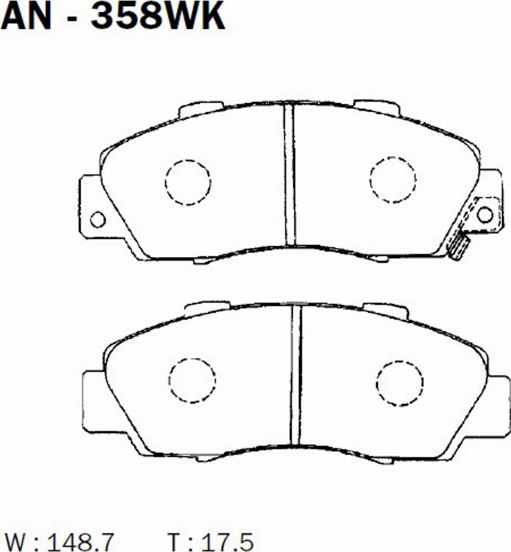 Akebono AN-358WK - Тормозные колодки, дисковые, комплект www.autospares.lv